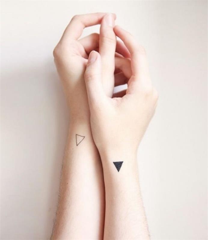 Tatuaggi piccoli particolari femminili, disegno triangoli, tattoo sul polso