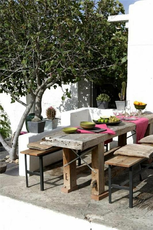 picknick-bord-grekisk stil-bord-uppsättning-grönt-massivt trä-bord