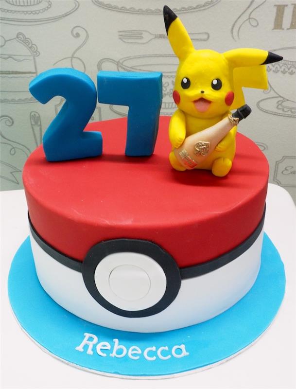 narodeninová téma pokemon, narodeninové prekvapenie, roztomilý pikachu, figúrka žltého marcipánu