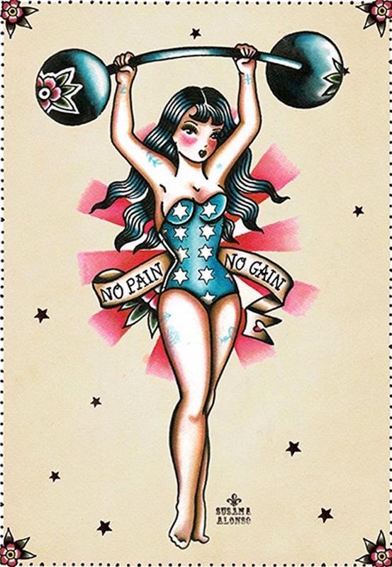 pin up flash drawing for vintage tattoo
