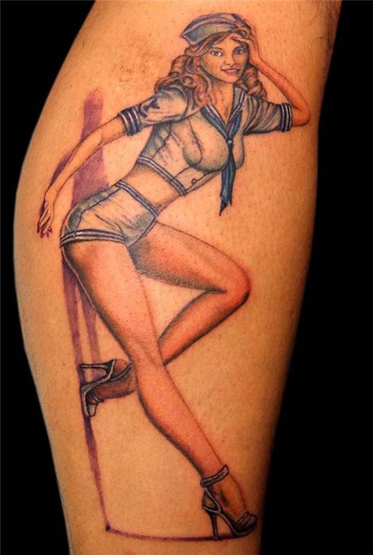 tetovanie nová škola pin up kresba žena morská