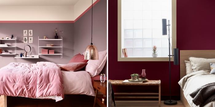 exempel på ett modernt deco -sovrum för vuxna, pastellfärgad eller vinröd färg för väggar i ett trendigt sovrum 2019