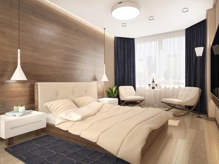 exempel på snygg design i ett vuxenrum med neutrala färger, modern sovrumsfärgidé 2019