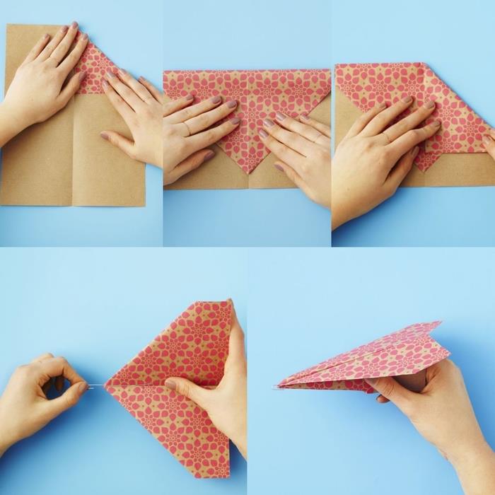 ako vyrobiť pekné papierové lietadlo s niekoľkými základnými záhybmi a vytlačeným dizajnom papiera origami