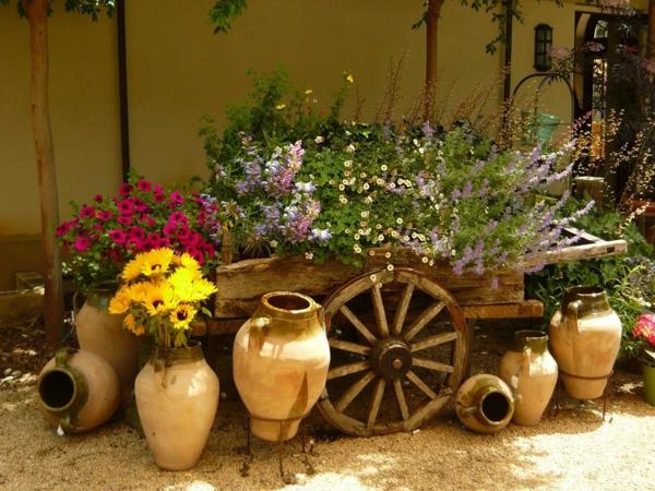 keramik-och-trä-vagn-trädgård-dekorationer-storlek