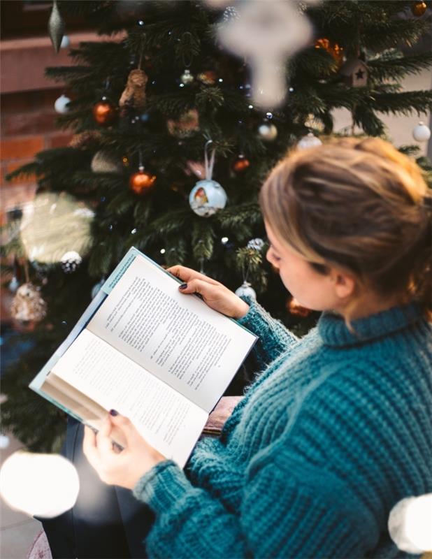 trendový nápad na ozdobu vianočného stromčeka na ozdobenie vianočného kútika na čítanie, tapiet na čítanie a vianočného stromčeka
