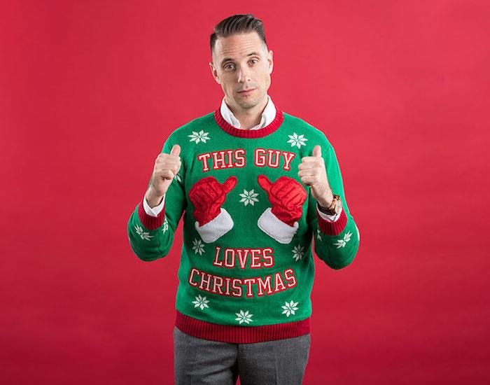 škaredý zelený muž vianočný sveter s bodkami pere noel pre mužov, ktorí milujú Vianoce, tento chlap miluje Vianoce