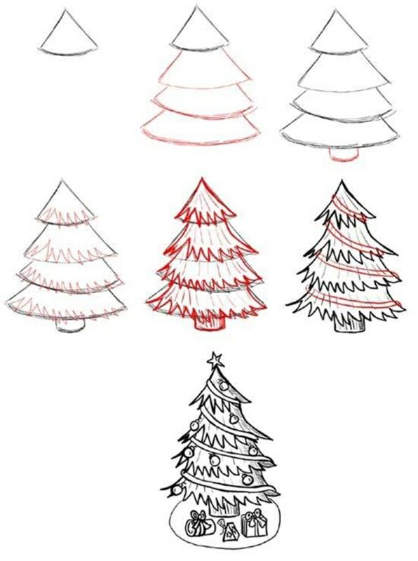 كيفية رسم شجرة عيد الميلاد بسيطة جذع شجرة واكليل الرسم