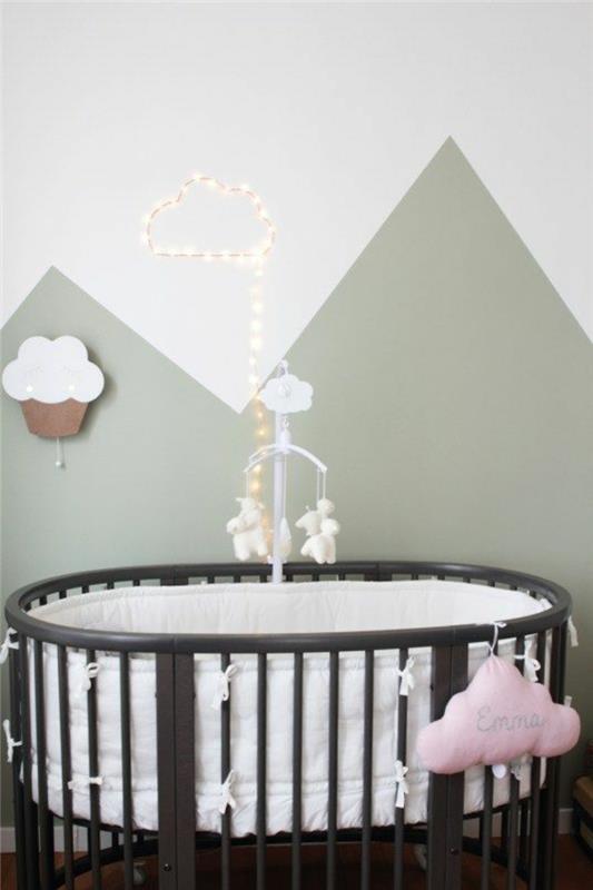 perleťovo šedá farba sivastých odtieňov detská izba s okrúhlou detskou posteľou