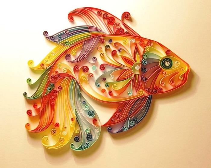 vytvárajte umelecké figúrky z papiera, farebného dizajnu rýb bohatého na tvary a farby
