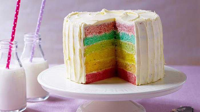 viacvrstvový recept na narodeninovú tortu dúhy