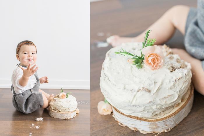 كعكة عيد ميلاد عمرها سنة واحدة ، كعكة سحق مع كريمة الزبدة لالتقاط الصور الأصلية مع الطفل