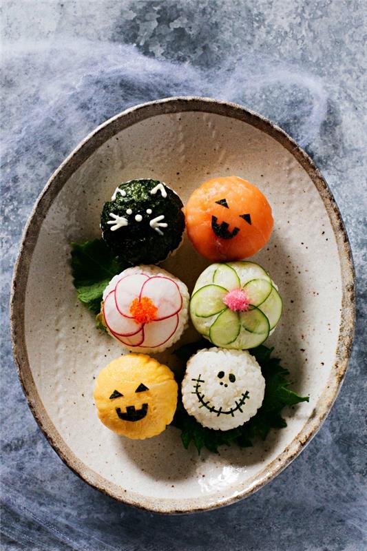 halloween sushi tamari recept med rädisor, gurka eller lax, salt halloween recept för tema aperitif