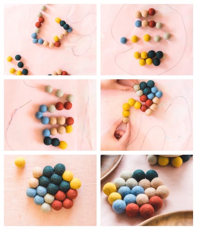 البرنامج التعليمي لكل أجرة i sottobicchieri، sottobicchieri da palline di lana، pensierini di Natale