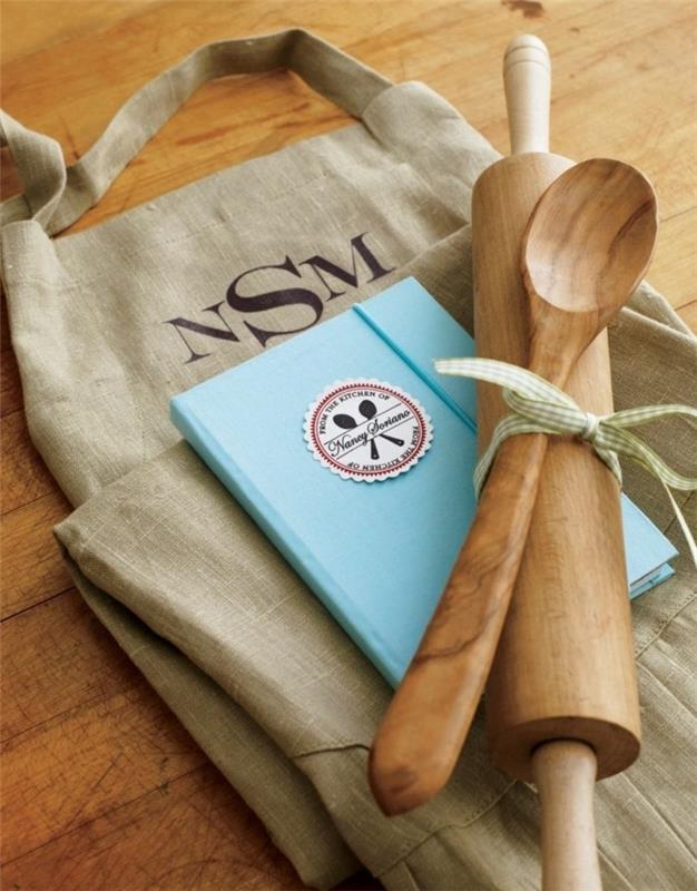 Regali di Natale fai da te، grembiule Colore grigio Personalizzato، Mestoli di Legno Legati Con un nastro