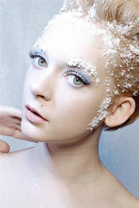 snow queen, en original make-up med konstsnö i ansiktet