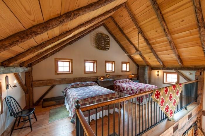تجديد-سرير-خزانة-مع-أغطية-متعددة الألوان-نوافذ-باركيه-في-الخشب
