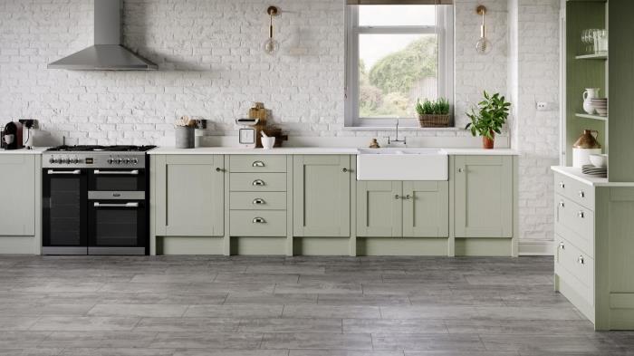 مثال على كيفية ترتيب مطبخ بطول الطراز الحديث وتصميم مطبخ أبيض بأثاث أخضر