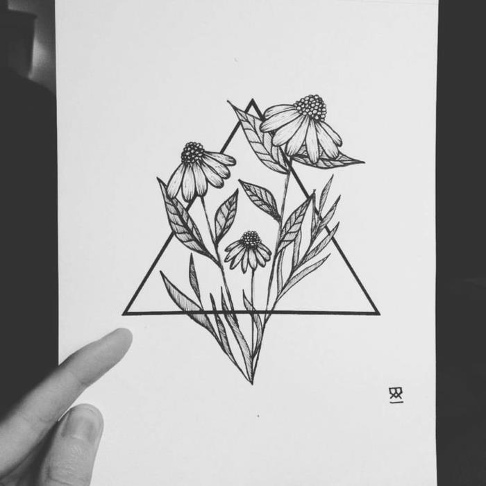 Vacker ritning geometrisk form vacker steg för steg blomma i triangel