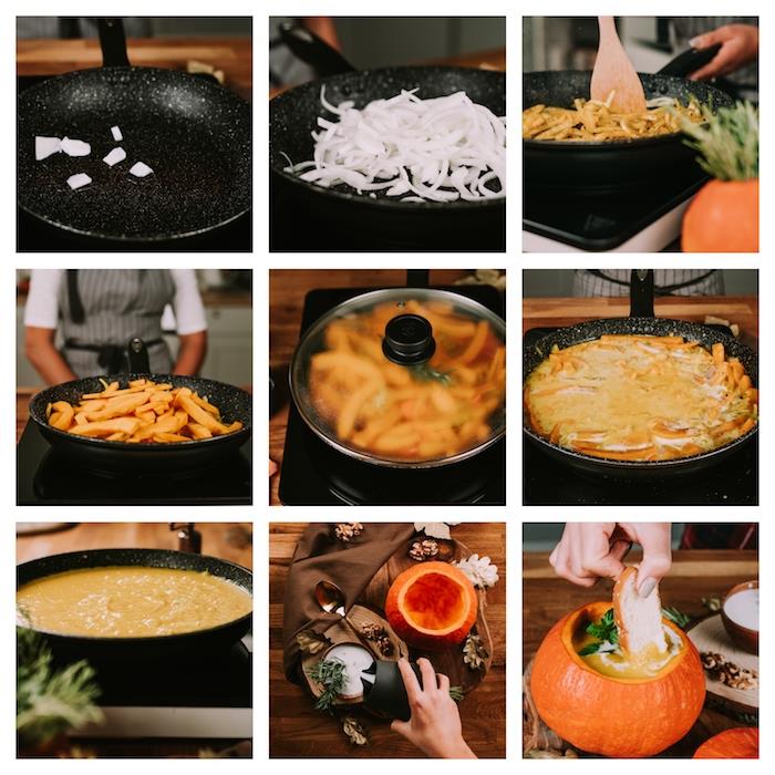 البرنامج التعليمي لكل أجرة la vellutata، zuppe dietetiche، step con gli elementienti، zucca intagliata