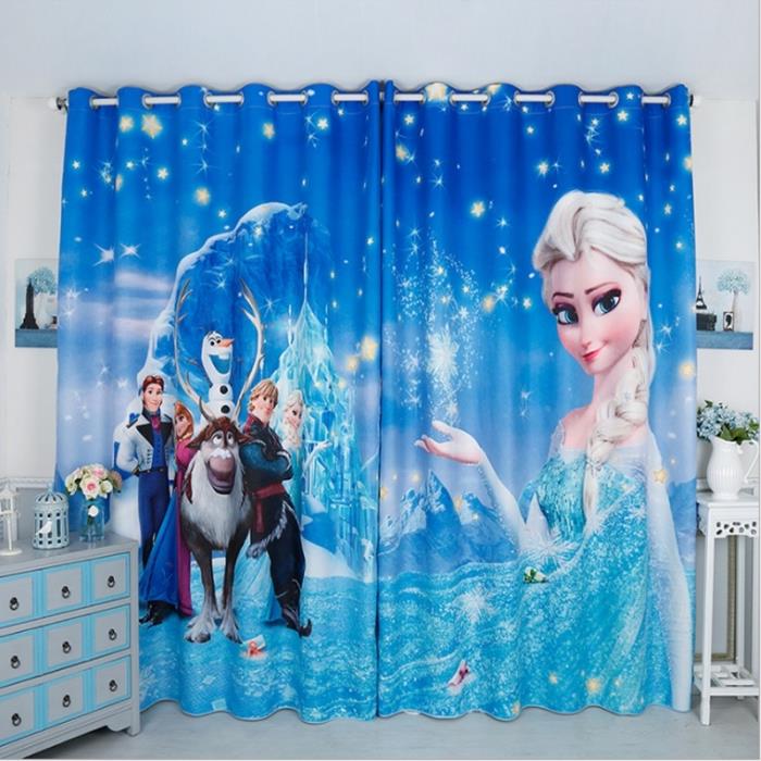 výzdoba spálne pre dievčatá, detská izba s bielymi stenami a oddelenými závesmi Frozen