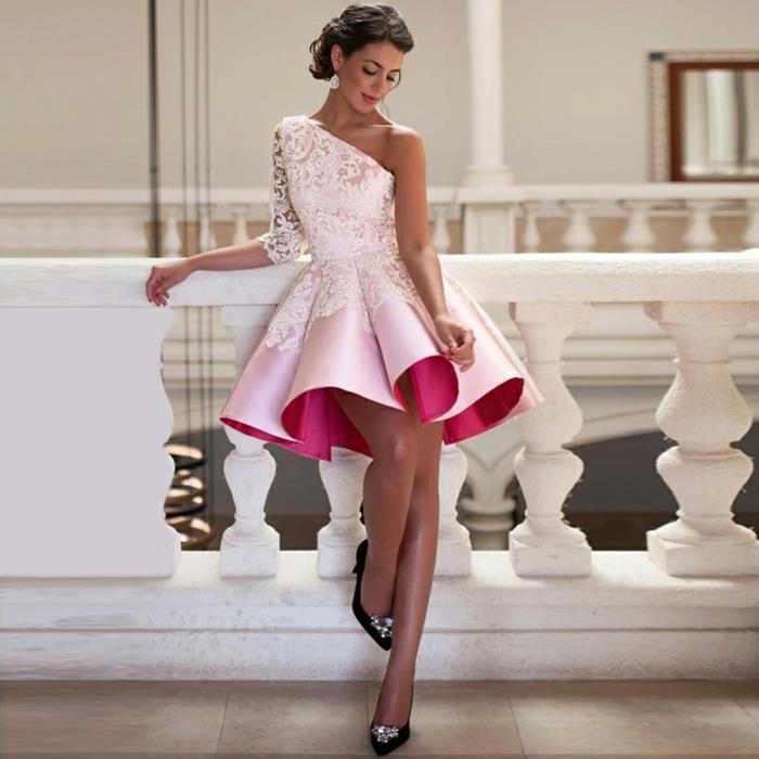 الزي النسائي للكوكتيل والزفاف ، فستان كوكتيل الزفاف بدرجتين من اللون الوردي