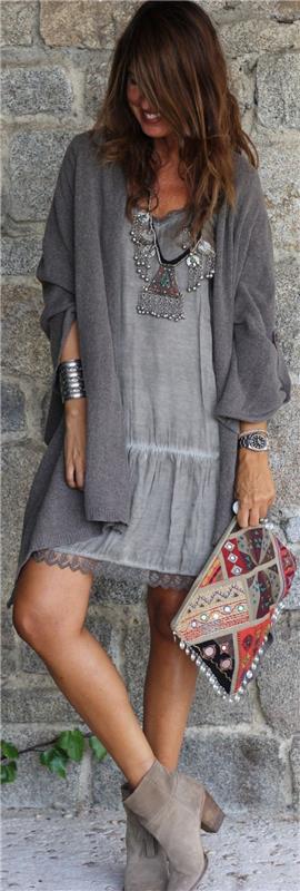 hippie-chic-boho-stil-klänning-i-grått