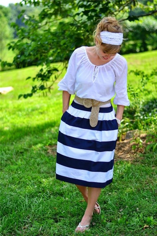bohemisk chic outfit för kvinnor countryblå vit klänning