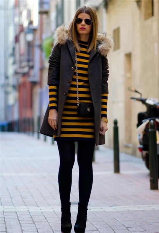 gul-och-svart-randig-tröja-klänning