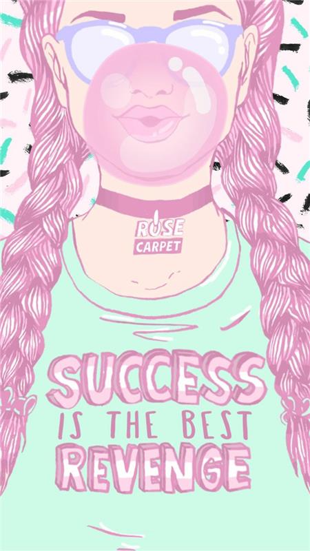 framgång är den bästa hämndskjortan, teckning av en tjej, iphone bakgrunder, rosfärgade flätor