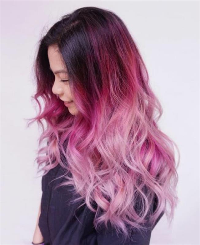 efterföljande-hennes-balayage-rosa-hår-färg-hallon