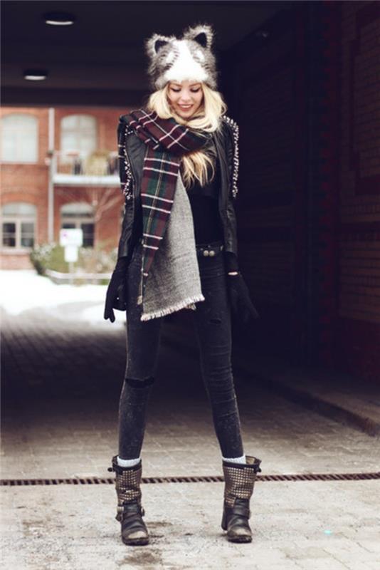 s82f5p-l-610x610-hatt-bloggare-katter-falloutfits-halsduk-söta-fluffiga-falloutwear-byxor-jaggings-stövlar-skor-svart-blondt hår-flannelscarf-girly-lookbook-winteroutfits-catears-falljacket-läder