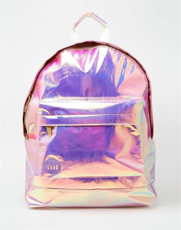 kvinnors läderryggsäck med iriserande reflektioner att bära varje dag i diskotekstil