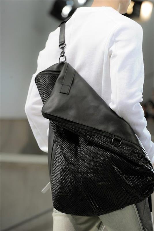 svart ryggsäck i form av en stor påse i form av en sladd med handtag som ska bäras