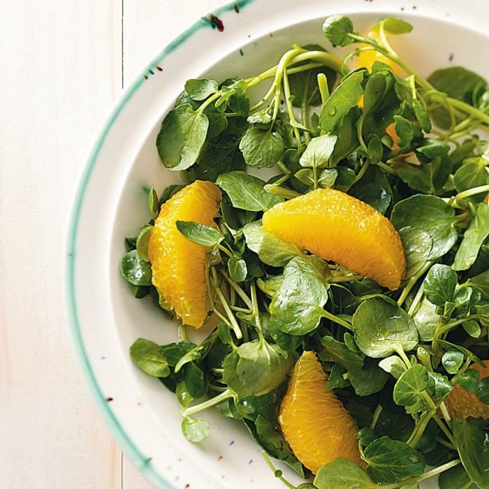 vattenkrasse och apelsiner sallad, lätt påskreceptidé, vårgrön sallad, frukt och grönsaker