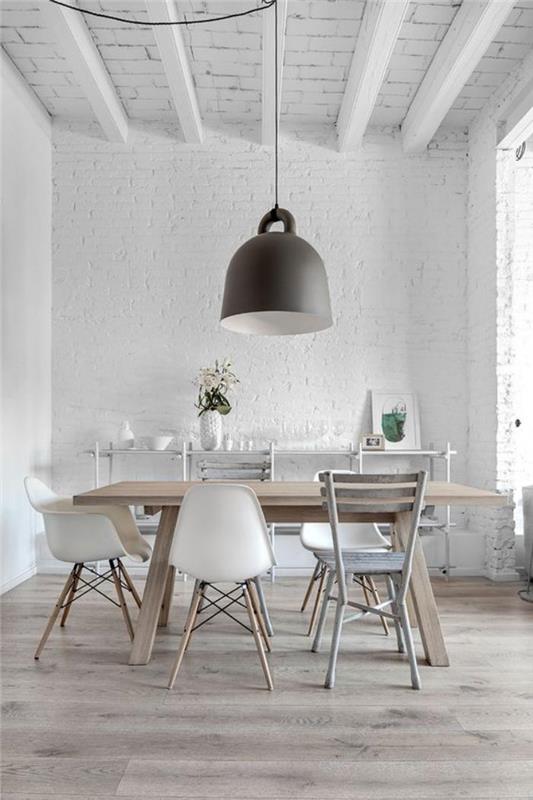 Škandinávsky interiér, priemyselný štýl, jedáleň
