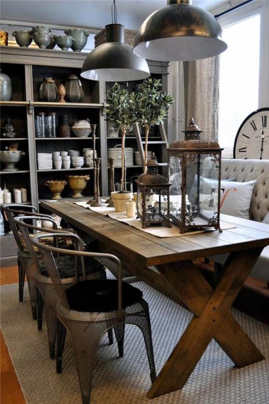 priemyselný štýl-jedáleň-oceľové stoličky-nábytok-továrenský štýl