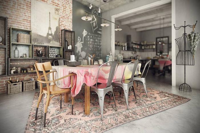 vintage-industriálny štýl-jedáleň-pekný-interiér