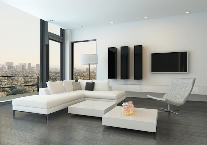 moderná a minimalistická obývacia izba v čiernobielom škandinávskom dizajne