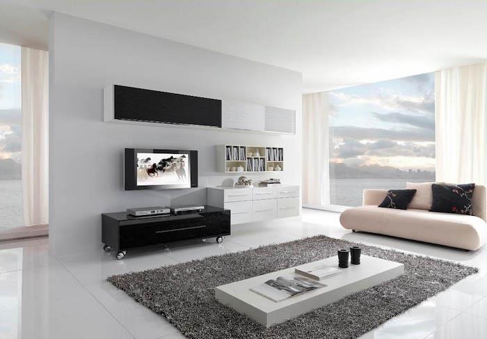 biela dekorácia obývačky nápad minimalistický dizajn obývačky