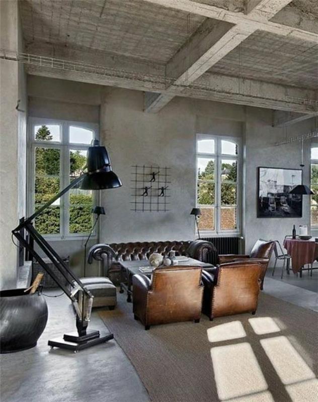 obývačka-v-koži-čítačke-žiarovky-v-čiernej-železo-béžovej-koberec-okne-krásnom pohľade