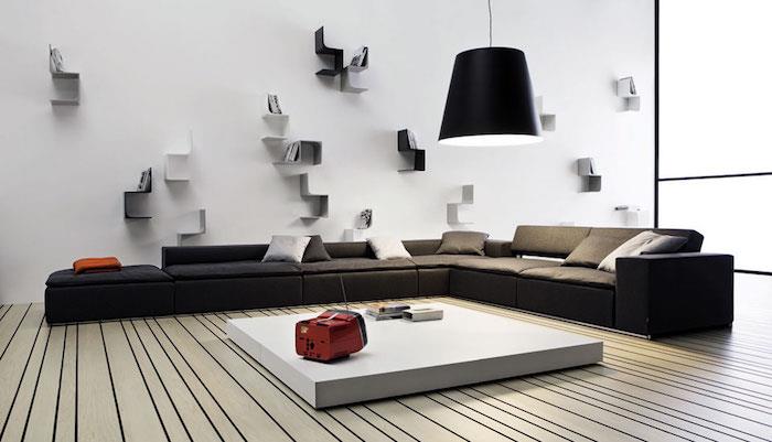 príklad modernej dekorácie obývačky etagere design