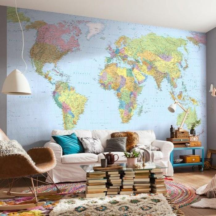 غرفة المعيشة-طاولة القهوة-قاعدة-الكتب-خريطة العالم-ملصق-عملاق