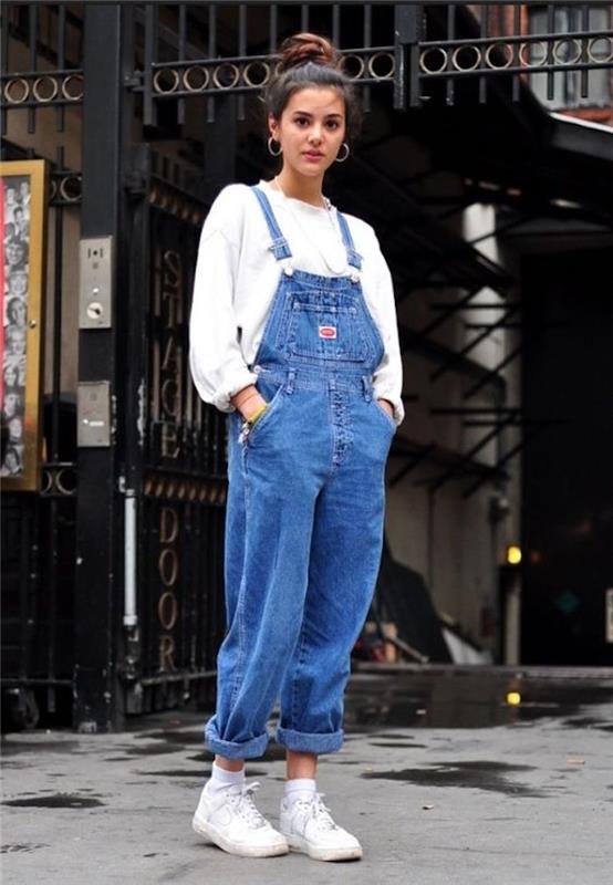 90 -tals look denim overaller kvinnor bred hipster stil