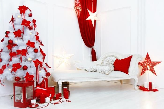 biela jedľa zdobená vianočná fototapeta dizajn vianočný stromček falošné biele konáre červený motýlik