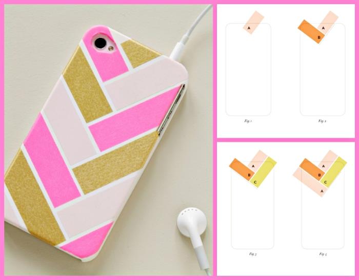 ľahký návod na prispôsobenie obalu na iPhone 6 podľa schémy a troch pastelových ružových cukríkov ružových a zlatých lakov na nechty