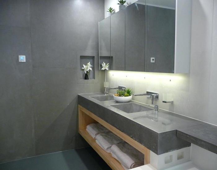 غطاء حائط حمام خرساني مشمع بدون بلاط وخزانة مغسلة من الأسمنت الصلب
