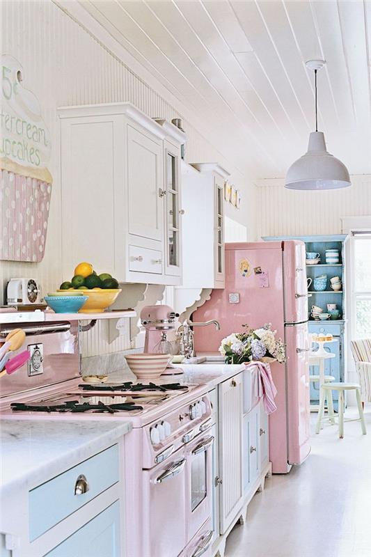 Pastelové farby pre ružovú a modrú kuchyňu, nápady na farby kuchynských stien, interiérové ​​trendy v kuchyni v roku 2020