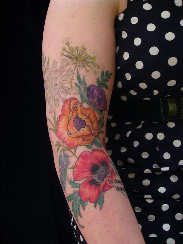 färgglada blomma tatueringar tatueringar bukett tatuering blommor underarm kvinna, vallmo tatuering underarm färgglada