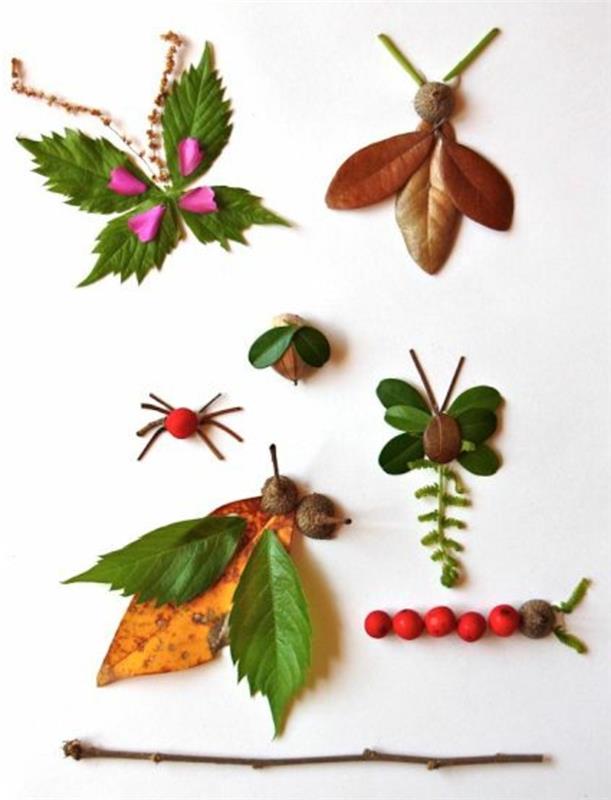 حشرات مختلفة ، مصنوعة من أوراق الشجر والفواكه والزهور ، ألعاب الفصول الدراسية لمرحلة ما قبل المدرسة